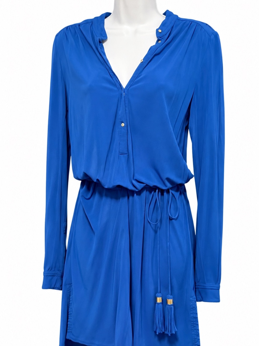 Royal Blue Long Sleeve Tie-Waist Dress